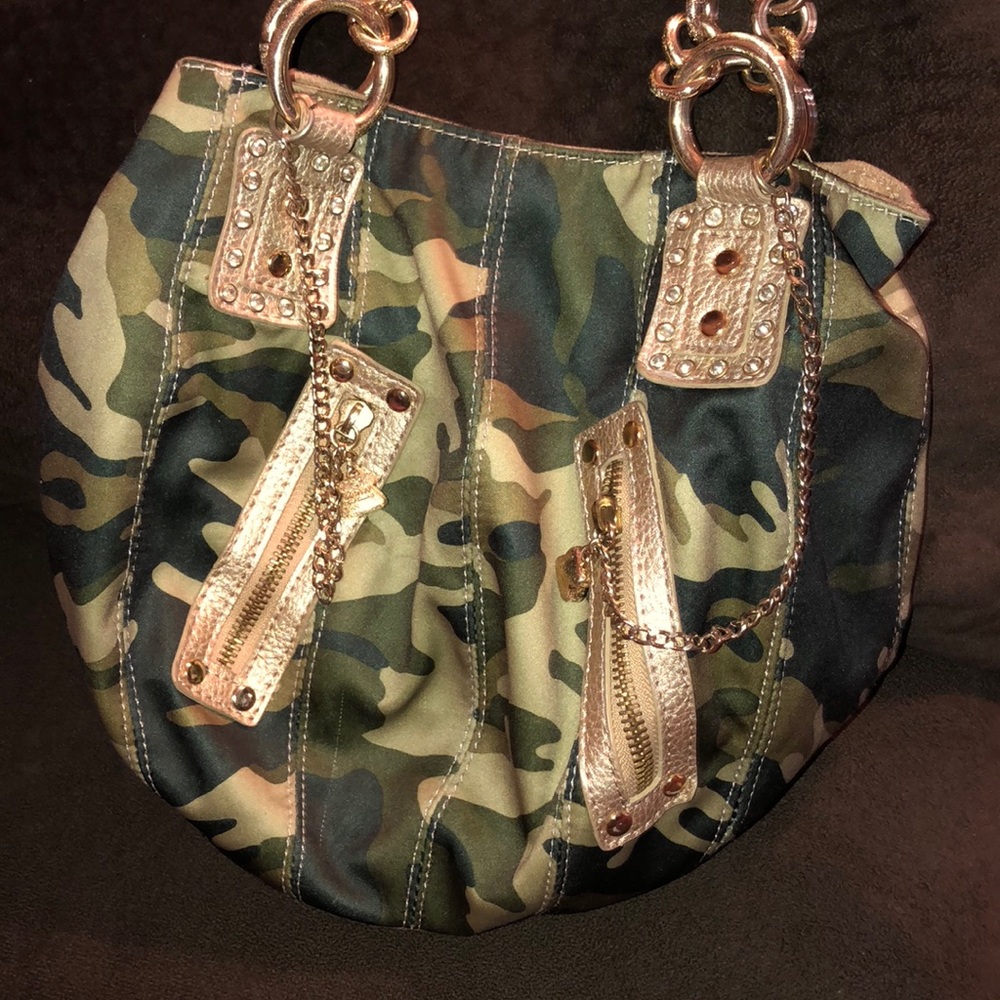 Kathy Van Zeeland Camo and Gold Shoulder Bag